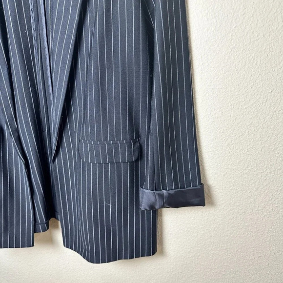 NWOT Boutique HAVE Brand Pinstripe Longline Black Open Front Blazer - size Large - Picture 3 of 8